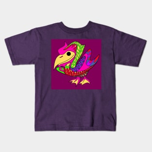 bird pelican illustration in boho aztec mandala ecopop Kids T-Shirt